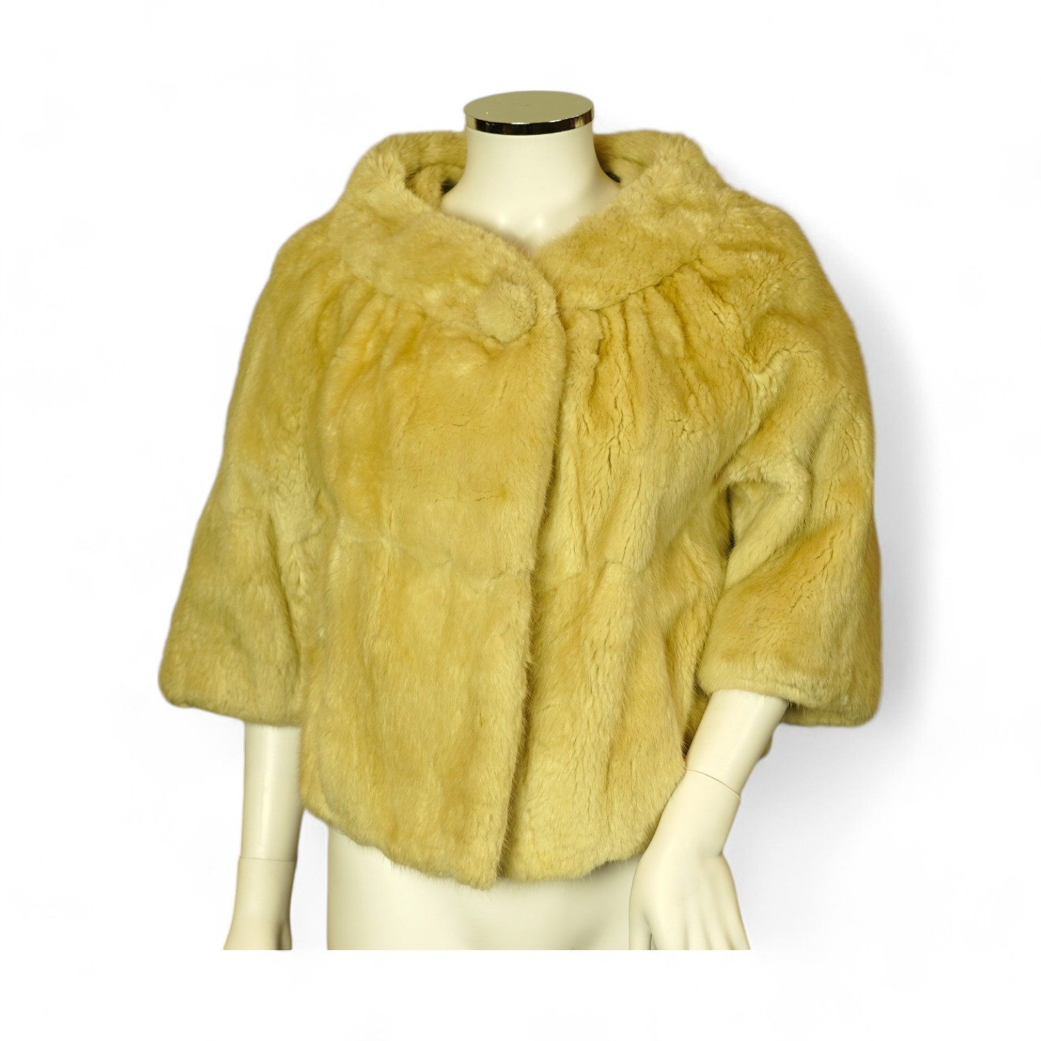 A musquash fur full length coat, a musquash fur three quarter length coat and a mink fur bolero, all approx. size 12. Condition - fair to good